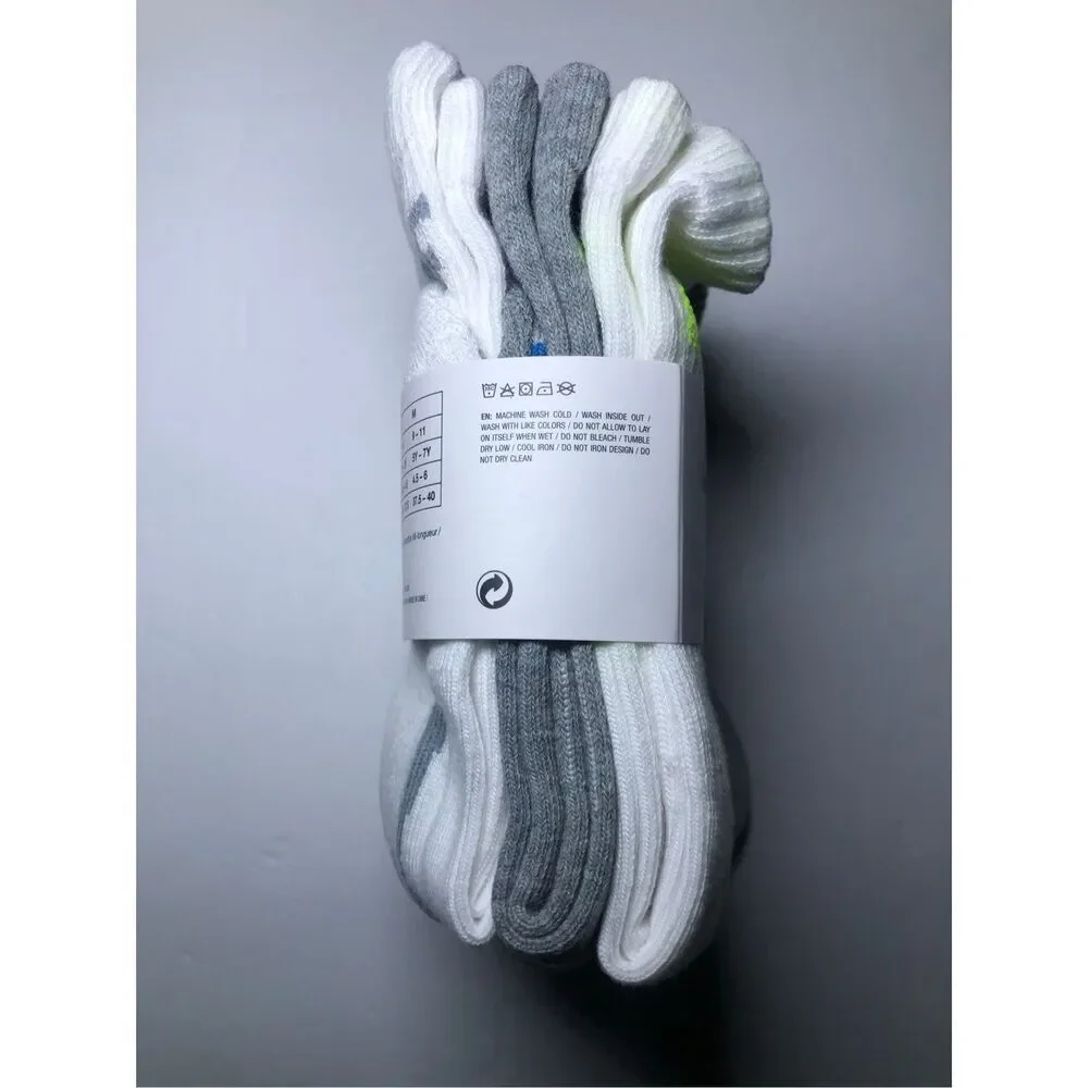 Nike Boys Cushioned Crew Socks 6 Pack (Grey/White) size 10C-3Y